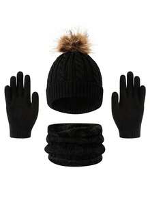 3pcs/Set Autumn/Winter Knitted Children's Hat Set - Multicolor - View 14