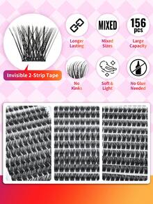 RITALASH 156 Pcs Self Adhesive Eyelash Clusters, No Glue Needed, Invisible 2-Strip Tape - Longer Lasting, No Sticky Residue Pre Glued Eyelashes With Anti-Stick Tweezers Easy Control For Beginners - D - View 4