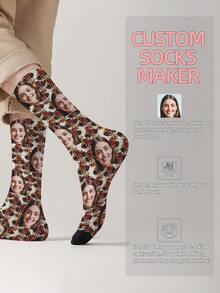 1 Pair Customizable Men's Mid-Calf Socks With Face Pattern, Personalized Photo Socks With Any Face Printed On Socks, Fun Custom Image Mid-Calf Socks, Suitable For Valentine's Day, Birthday, Gift-Giving, Day Of The Dead, Halloween And Other Occasions, Personalized Customization - Multicolor - View 9