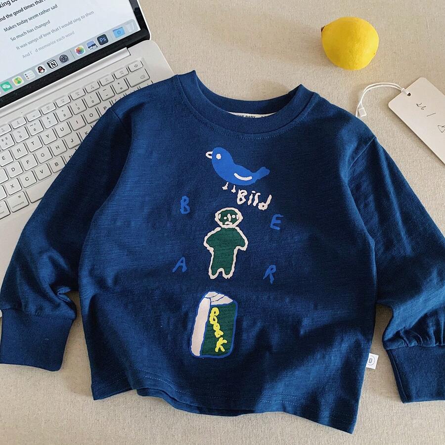 Boys' All-Match T-Shirt, New Autumn Style, Royal Blue Casual Versatile Top, Soft Handsome Pullover - Blue - View 1