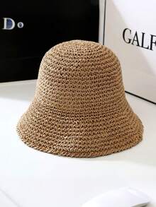 1pc Women's Solid Color Handmade Straw Hat, Beach Sun Protection Straw Hat, Suitable For Daily, Vacation, Beach, Bohemian - Multicolor - View 7