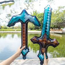 4pcs 77cm Handheld Blue Pixel Sword Shaped Cartoon Toy Balloons, Suitable For Birthday Outdoor Party Decoration - View 10