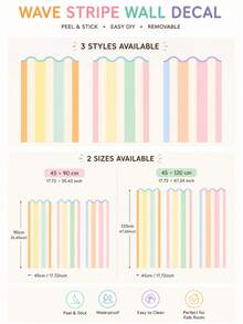 SUPSTICKER 1 pieza Pegatina de pared de vinilo con rayas onduladas de color pastel, autoadhesiva y removible, 17.72*35.43/47.24 pulgadas, adecuada para decoración del hogar DIY en interiores - 1PC - Ver 3