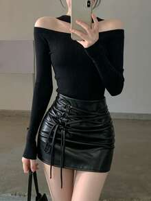 Sweater Halterneck Polos Warna Hitam - Hitam - View 2