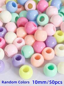 50pcs Acrylic Large Hole Round Solid Color Beads DIY Bracelet Necklace Phone Chain Pendant Tassel Dreamcatcher Jewelry Accessories - Multicolor - View 16