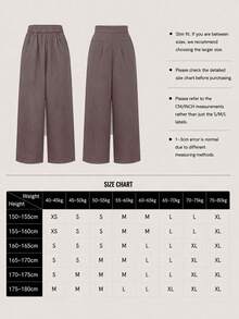 Women's Solid Color Casual Wide Leg Pants With Front Pocket Decor, Back To School, Commuter Style, Autumn - Coffee Brown - View 7