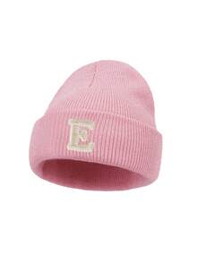 1pc Women A‑Z Letter Print Ribbed Knit Beanie Hat, Preppy Style Elastic Cuffed Winter Knitted Cap For Daily Outdoor Wear - Pink - View 8