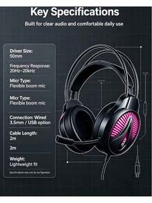 Acer Gaming Headset Wired Over-Ear Headphones OHW201-A With Microphone For Online Classes, Customer Service, Esports, And Study, Universal Computer Headset For Delta Force And , USB/3.5mm Interface, Compatible With PC - View 9