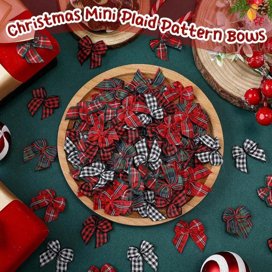 20 buah Pita Busur Kotak-kotak - Berbagai Pola Kotak-kotak) Busur Buatan Tangan 1 Inci, Cocok untuk Dekorasi Pohon Natal, Pembungkus Kado, Souvenir Pernikahan, Scrapbooking - Pembuatan Kartu, Pita Tahan Lama - A - View 1