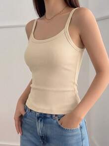 2件組女款休閒舒適極簡純色細肩帶背心，修身顯身材無袖羅紋打底上衣 - 彩色 - 查看 3