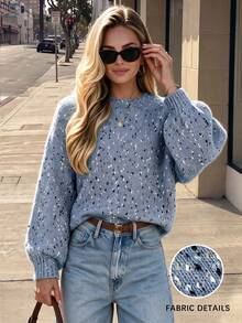 Women's Casual Colorblock Round Neck Long Sleeve Flare Cuff Sweater, Autumn/Winter Fall - Multicolor - View 3