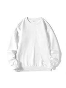 Sudadera de hombre de hombros caídos de un solo color, para otoño, parte superior de manga larga - Blanco - Ver 3