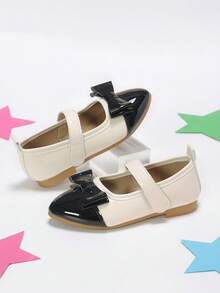 Girls' Black & Beige Colorblock Bow Hook & Loop Soft Versatile Shoes, Suitable For Outings And School Life - Beige - View 4