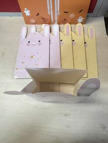 6pcs Easter Rabbit Shaped Gift Paper Bags, Cute Cartoon Long Ear Rabbit Candy Bags, Birthday Party Children Gift Storage Packaging Bags - A - View 5