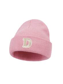 1pc Women A‑Z Letter Print Ribbed Knit Beanie Hat, Preppy Style Elastic Cuffed Winter Knitted Cap For Daily Outdoor Wear - Pink - View 7