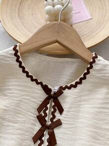 Girls' Fashion French Princess Style Bowknot Solid Color Patchwork Dress, Autumn - Apricot - View 4