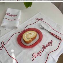 1/2/4pcs White Embroidered Bow Holiday Decorative Soft Classic Placemats & Napkins, Suitable For Wedding, Valentine's Day And Home Decor - Multicolor - View 6