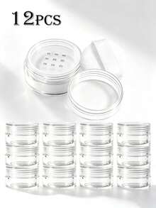 Sealed Leak-Proof Loose Powder Dispenser Box, 1/12/36pcs 10ML High Transparency Plastic Minimalist Transparent No Pattern Round Wide Mouth With 9-Grid Powder Sieve Spiral Sealed Lid And Flocked Powder Puff, Portable Makeup Refill Storage Empty Powder Jar For Travel, Daily Makeup DIY Storage - Multicolor - View 7