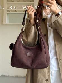 low tea 1pc Minimalist Crescent-Shaped Suede Fabric Shoulder Bag, Adjustable Strap, Suitable For Commuting, Shopping, Etc. - Coffee - View 6