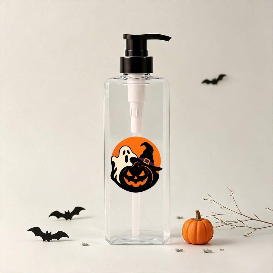 1pc/2pcs/3pcs 400ml Pumpkin And Ghost Cartoon Pattern Transparent Square Soap Dispenser, Refillable Shampoo, Body Wash And Conditioner Dispenser, Halloween Theme - Suitable For Halloween, Shower, Hotel, Kitchen Use - No Electricity Required - Clear - View 1