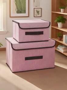 1pc Foldable Storage Box, Large Capacity Organizer Bin, Portable Clothing Storage Box, Suitable For Underwear, Socks And Other Items Dustproof And Moisture-Proof Wardrobe Storage, Closet Organizer, Vanity Storage Box, Dormitory Clothes, Toys, Books, Snacks And Other Miscellaneous Items Storage, Linen Material Foldable Storage Container, Multi-Functional Home Storage Box, Clothing Organizer Storage Box - Pink - View 7