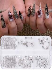 2 Boxes Metal Punk Style Nail Art Decor, Y2K Mixed Metal Cross, Pointed Nail Studs Set, Nail Supplies, Nail Art - Silver - View 4