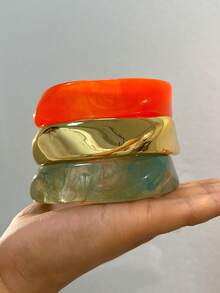 3/1pc Vintage Minimalist Casual Style Women's Asymmetrical Geometric Shape Gold CCB And Multicolor Acrylic Bracelets, Suitable For Daily Wear And Summer Beach Vacation, Can Be Layered, Perfect Gift Choice For Holidays - Multicolor - View 8