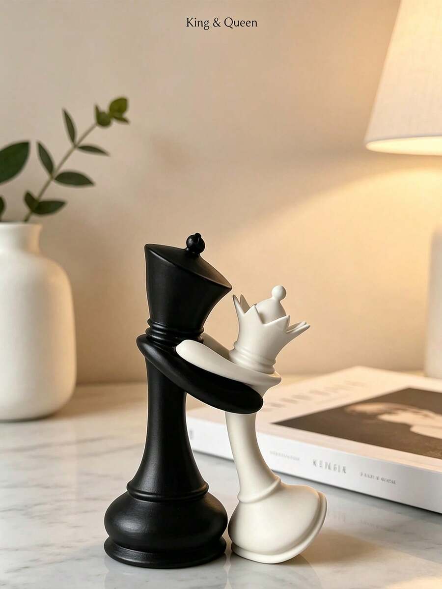 1件國王與王后西洋棋情侶雕像,婚禮裝飾,浪漫週年紀念訂婚新婚禮物,家居裝飾,桌面展示架 - 多色 - 查看 1