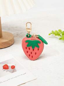 CHARM INFINITE Cute Small Strawberry Mini Coin Purse Keychain, Portable Lightweight Coin Storage Bag, Cartoon Fruit Accessory Suitable For Women And Girls, Mini Wallet Small Wallet Daily Travel Casual Essential Cute Storage Bag - Pink - View 4