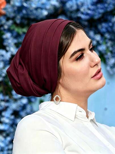 1pc Women's Classic Solid Color Elegant Instant 3-Layer Twisted Turban Headwrap, Fashionable Elegant Long Tail Headscarf, Non-Slip, Sweat-Absorbent, Breathable, Comfortable Soft Modal Premium Knit Fabric Hijab Hat, Suitable For Daily Wear, Yoga, Sports, Outdoor Activities