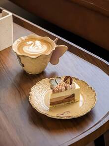 Hand‑Painted Underglaze Color Embossed Butterfly Ceramic Cup And Saucer Set, 3D Butterfly Handle Latte Coffee Cup For Afternoon Tea, Ideal For Home Restaurant Cafe, Holiday Birthday Housewarming Present - Multicolor - View 4