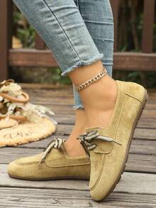 New Lace-Up Soft Sole Casual Spring/Autumn Suede Flat Shoes - Khaki - View 4