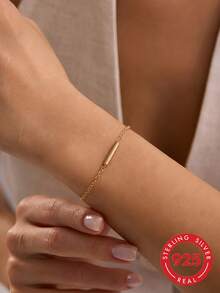 1pc S925 Sterling Silver Minimalist Geometric Rectangular Bracelet For Women, Niche Ins Cold Style, Casual Party Commute Elegant Low-Key High-End Accessory, Delicate Jewelry Gift For Best Friend Girlfriend - Geometry - View 11