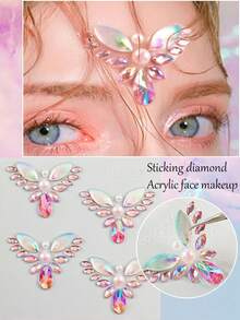1 Sheet DIY Bling Flash Face Sticker Body Rhinestone Stickers 3D Acrylic Face Gem Stickers For Women Girl Face Makeup,Concert Look,Face Gems,Rhinestone Face Sticker - 粉色 - 查看 10