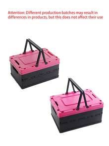 Collapsible Storage Box With Handle, Foldable Plastic Bin For Home Organization And Car Trunk, Space-Saving, Convenient, Easy To Carry. Small Slatted Storage Basket With Lid, Foldable Plastic Slatted Crate, Space-Saving Portable Outdoor Fruit And Vegetable Picnic Basket (Black, Pink, Small), Suitable For Home Kitchen, Office, Bathroom, Bedroom, Pantry. - Multicolor - View 8