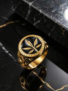 1pc Old Money Stainless Steel Men's Maple Leaf Cast Thumb Ring, Suitable For Men's Daily Wear And Motorcycle Accessories - Gold - View 5