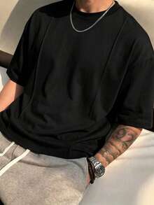 Men's Summer Vintage Solid Color Striped T-Shirt, With Unique Design, Suitable For Daily Commute And Home Wear - Black - View 2