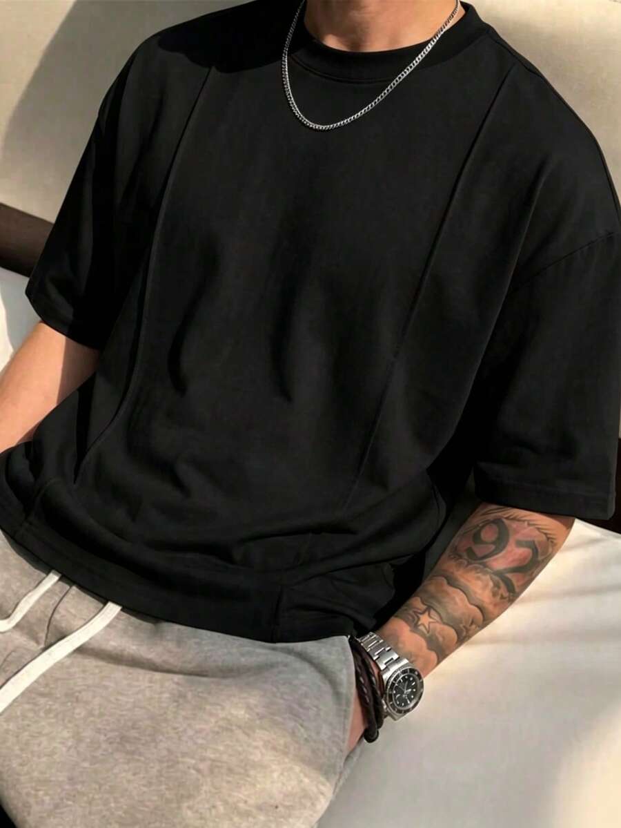Men's Summer Vintage Solid Color Striped T-Shirt, With Unique Design, Suitable For Daily Commute And Home Wear