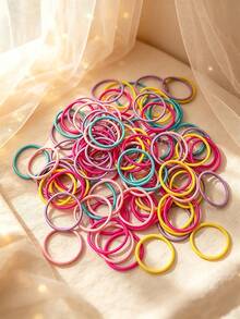 100/200/300入可愛彩色彈性髮圈，女嬰用基礎多巴胺色馬尾髮飾，日常使用 - 彩色 - 查看 6