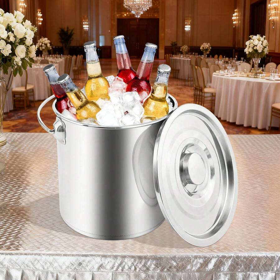 Virellio 12 Liters Stainless Steel Bucket With Lid Anti-Slip Grooves Even Base For Kitchen, Industry, Catering, Home Use