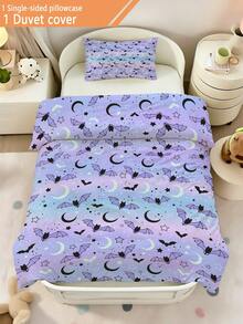 2PCS Gradient Purple Blue Halloween Bat Duvet Cover Set For Children Beds Crib Giving Gifts During Holidays (No Filling Material) 100% Polyester - Multicolor - View 7