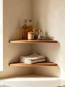 2Pcs Wooden Floating Corner Wall Shelves Rustic Wood Kitchen Storage Organizer Wall Mounted Display Rack For Pantry Bathroom Dining Room Space‑Saving Home Decor - View 7