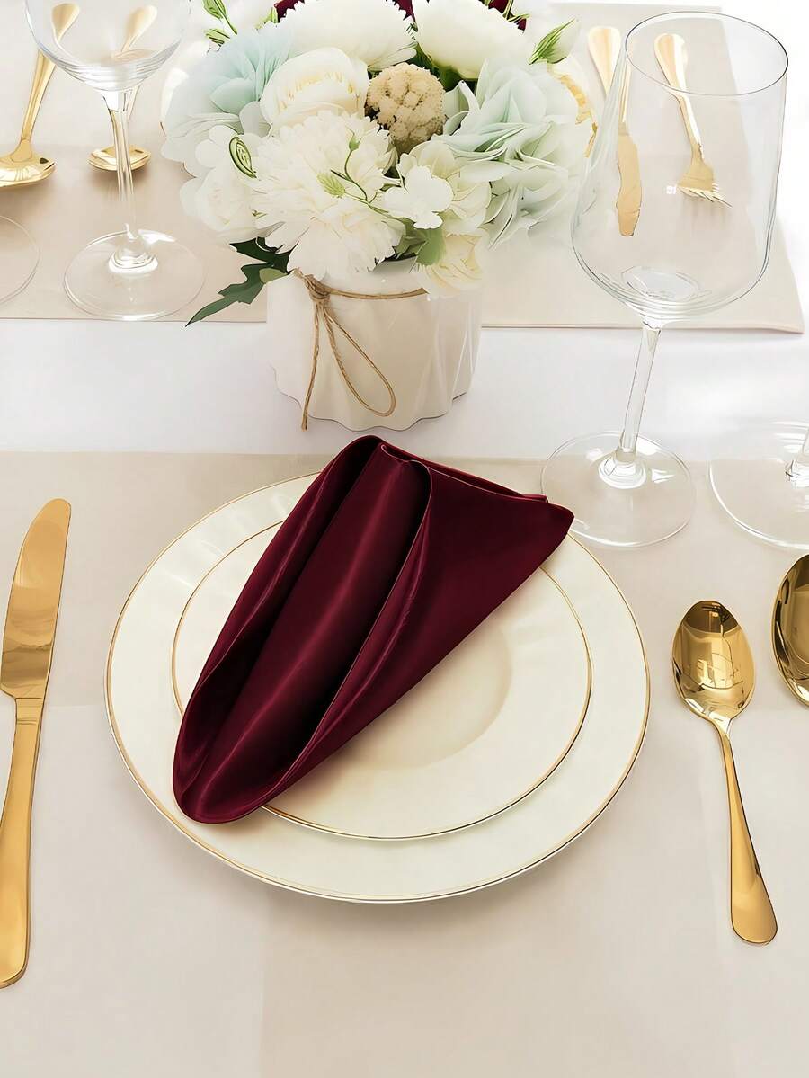 6/12/24pcs Square Satin Napkins, Glossy Silk Napkins, 17 X 17 Inches, Soft Smooth Fabric, Suitable For Wedding Reception Party Decoration (Burgundy)