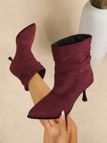 New Knitted Pointed Toe High Heel Ankle Boots, Fashionable Elegant Elegant Style, Suitable For Campus, Knitted Ankle Boots - Burgundy - View 2