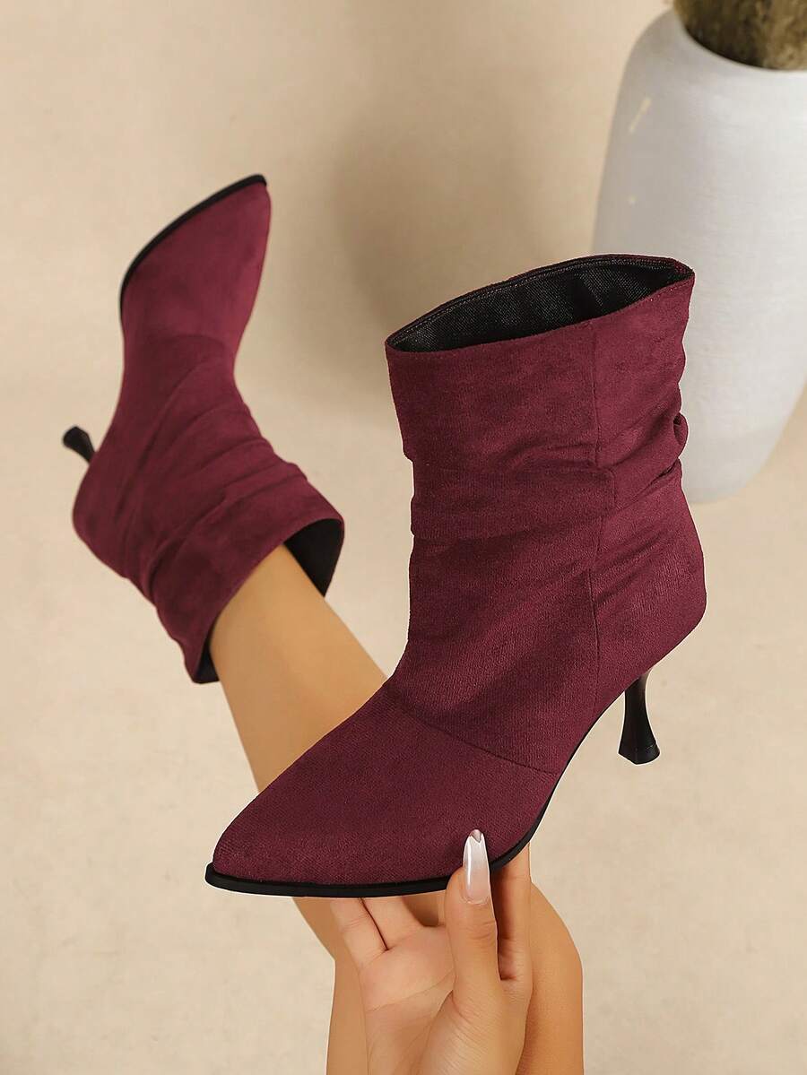 New Knitted Pointed Toe High Heel Ankle Boots, Fashionable Elegant Elegant Style, Suitable For Campus, Knitted Ankle Boots