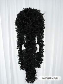 Black Long Curly Pirate Costume Wig Set, Historical Colonial Curly Wig With Fake Handlebar Mustache, Men Cosplay Wig For Halloween Theme Party Dress‑Up Role Play - Multicolor - View 3