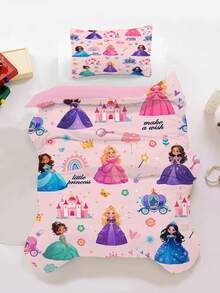 2/3-teiliges Bettwäsche-Set Kleine Prinzessin, rosa Märchen-Bettwäsche, Schloss-Regenbogen-Kutsche-Blumenkrone-Zauberstab-Muster Bettbezug & Kissenbezüge für Mädchenzimmer (Twin/Full/Queen/King Größe) - Verschiedenfarbig - Übersicht 8