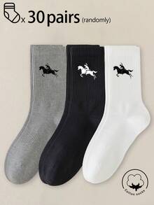30/10/20/5/1/15 Pairs Men's Casual Cotton Mid-Calf Socks, Women's Socks, White/Black, Suitable For Winter/Autumn/Summer/Spring, Sports, Moisture-Wicking And Breathable - Multicolor - View 8