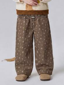 mini bala Cute New Autumn Young Girl Wide Leg Pants Soft Floral Print With Sweet Lace Trim Bottoms - Brown Tone - View 1