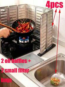 Foldable Gas Stove Splash Protector, Non-Food Contact Heat Insulated Splash Protector, Household Kitchen Cooking Splash Protector, Outdoor Camping Cookware Splash Protector - Silver - View 13
